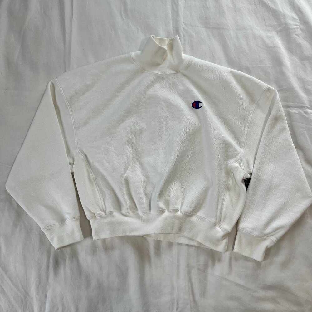 Champion Reverse Weave White Cropped Turtleneck Sweater| Size XS